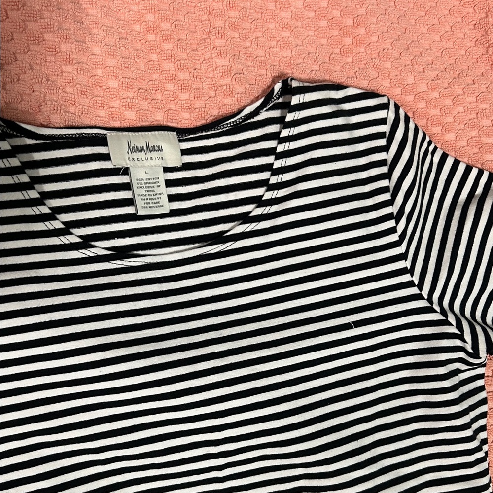 Neiman Marcus Classic Striped Short Sleeve Tee